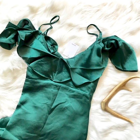 NWT Urban Outfitters Satin Ruffle Dress - Picture 3 of 5